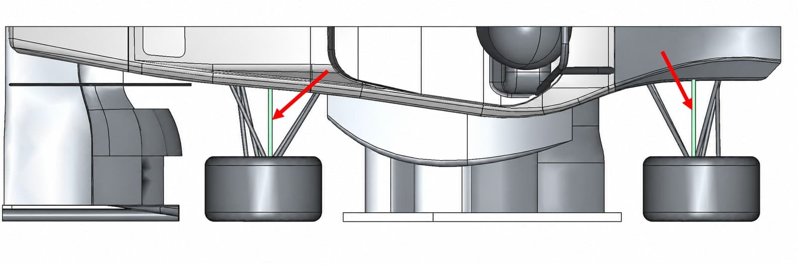 Suspension tubes fitted with load cells, highlighted in green