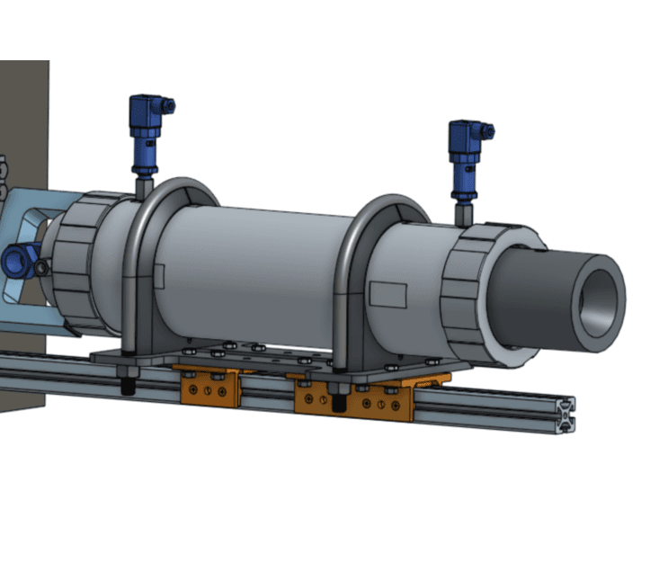 The laboratory-scale Pana hybrid rocket engine on its test stand